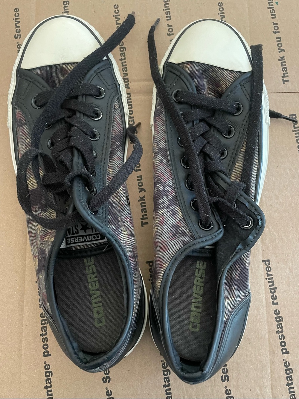 Converse Low-Top Sneakers in Black and White with Multicolor Canvas